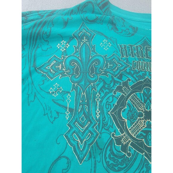Xtreme Couture Shirt Mens 5XL Teal Graphic Cross Fleur-de-Lis Affliction Tattoo - Picture 4 of 12